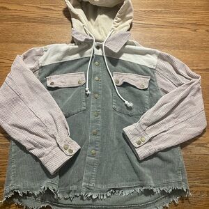 Striped Corduroy Hooded Jacket